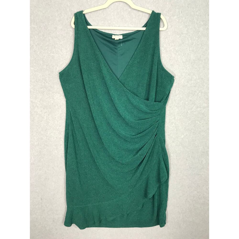 General Good Dress 2X Wrap Ruffle Textured Slinky Liquid Career Stretch Kelly